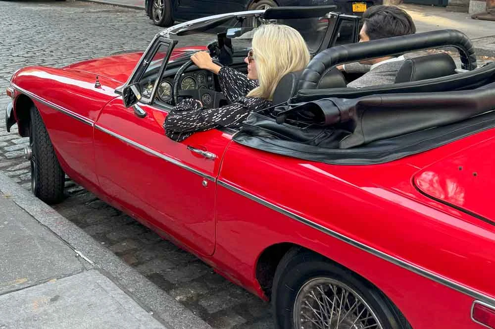Classic wedding getaway car in New York City